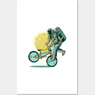 Astronaut freestyle bmx bike with moon Posters and Art